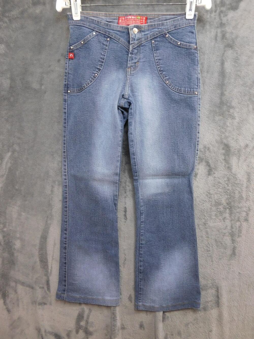 New Max Jeans Womens 4 Blue Bootcut Slim Studded Stretch Medium Wash 28 Inseam
